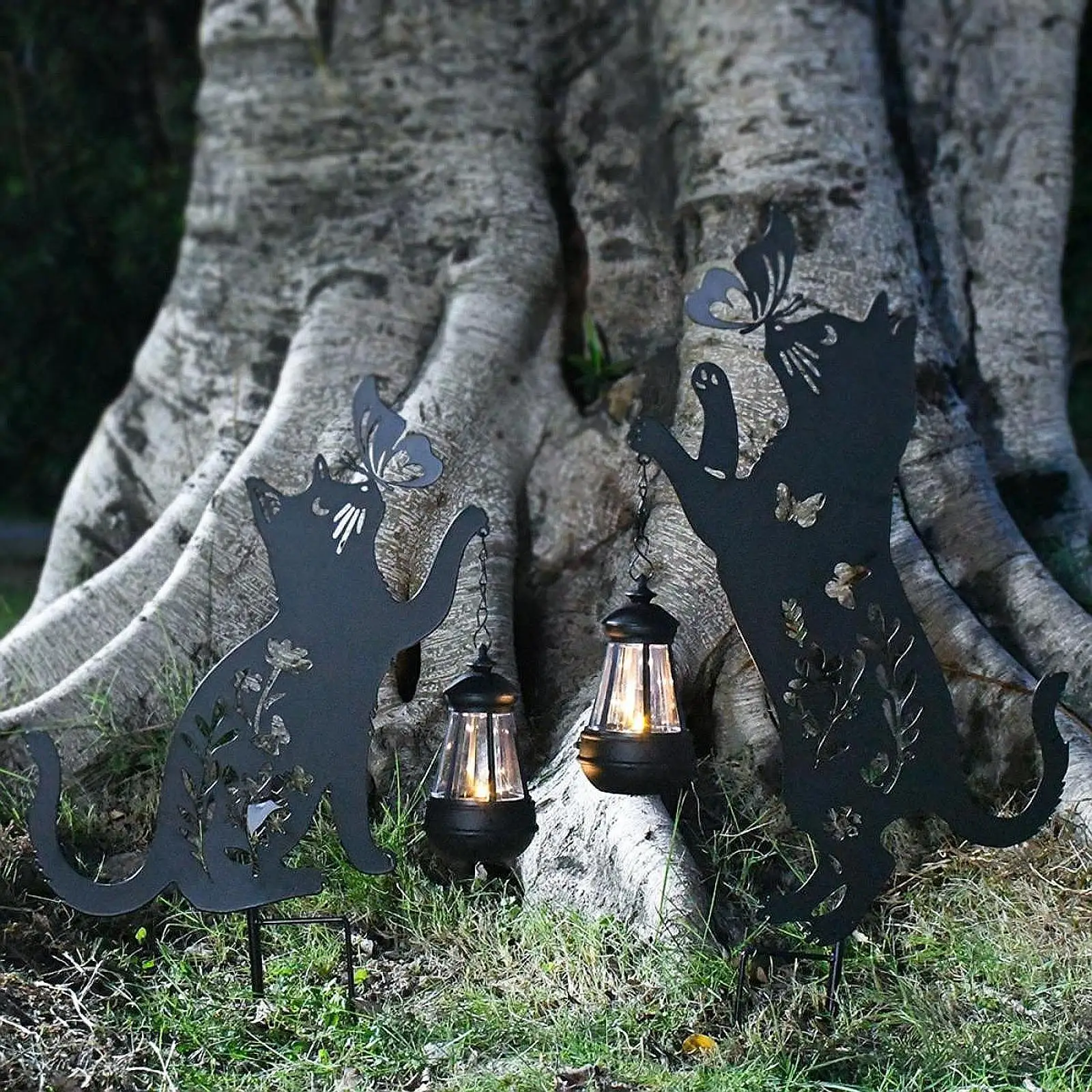 

Garden Solar Cat Lamp Decoration Balcony Christmas Cat Figurine with Lantern