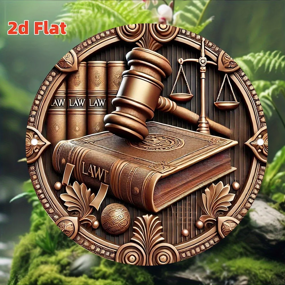 Retro Justice Law Symbol Vintage rundes Metallschild – langlebige 2D-Flachwandkunst für Zuhause, Bar, Café-Dekoration