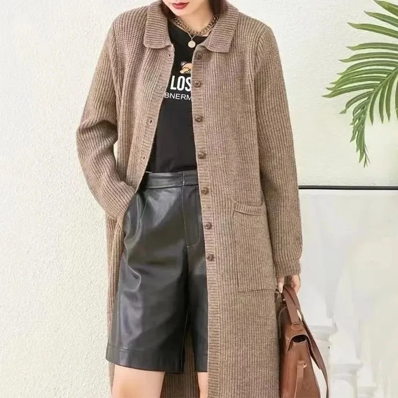 Autumn Winter Long Knitted Sweater Coat Women New Solid Cardigan Sweater Large Size Female Large Size Loose Knitting Jacket