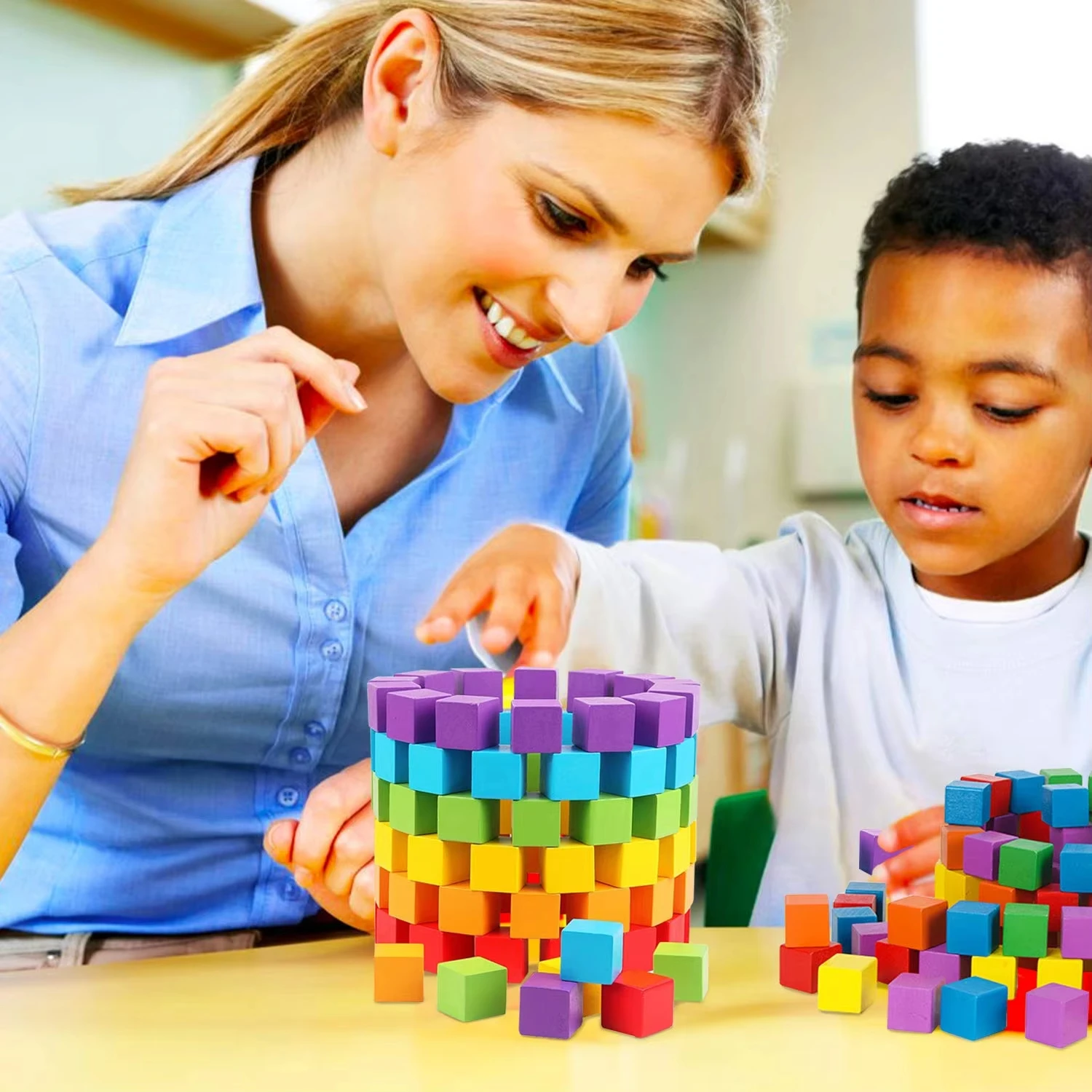 Cubo de arco-íris de madeira sensorial das crianças jogo de quebra-cabeça aprendizagem cor empilhamento blocos de construção brinquedo montessori matemática precoce