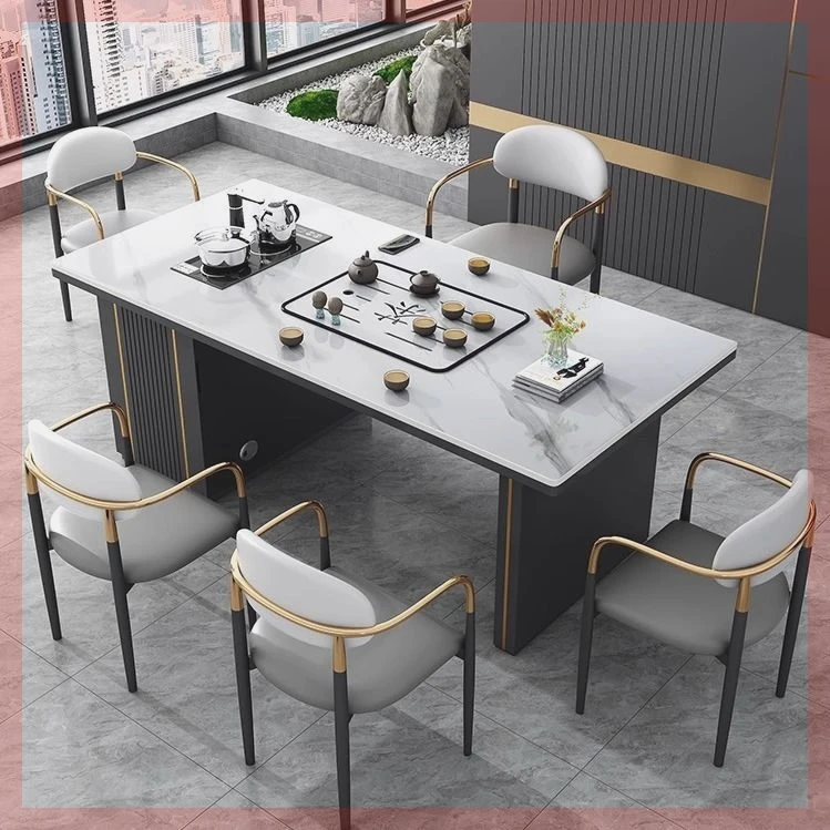 

Rock slab tea table and chair combination simple modern light luxury home living room balcony office
