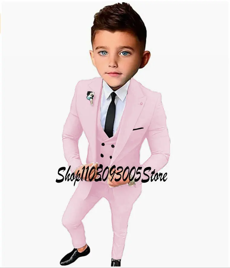Terno single breasted para meninos, blazer de lapela pico, terno de festa floral, colete e calças para casamento, 3 peças