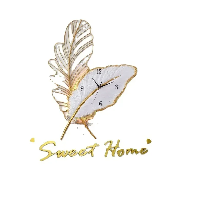 AZ ساعة حائط ديكور المنزل ضوء فاخر ريشة ساعات الحائط التصميم الحديث غرفة المعيشة المنزلي الديكور الساعات الرقمية #5