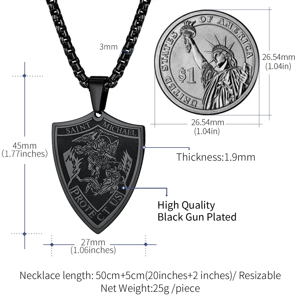 ChainsPro Stainless Steel Saint Michael Necklace Men St.Michael The Archangel Shield Medal Protection Jewelry