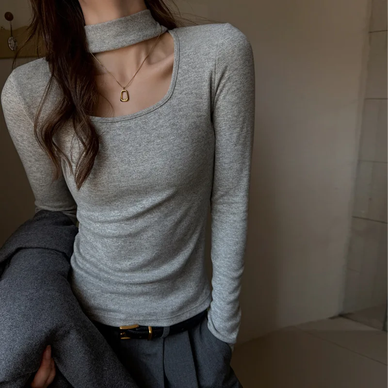 

Imitation Semi-turtleneck Design Long-sleeved Bottoming Shirt Women's T-shirt Autumn and Winter High-end Top