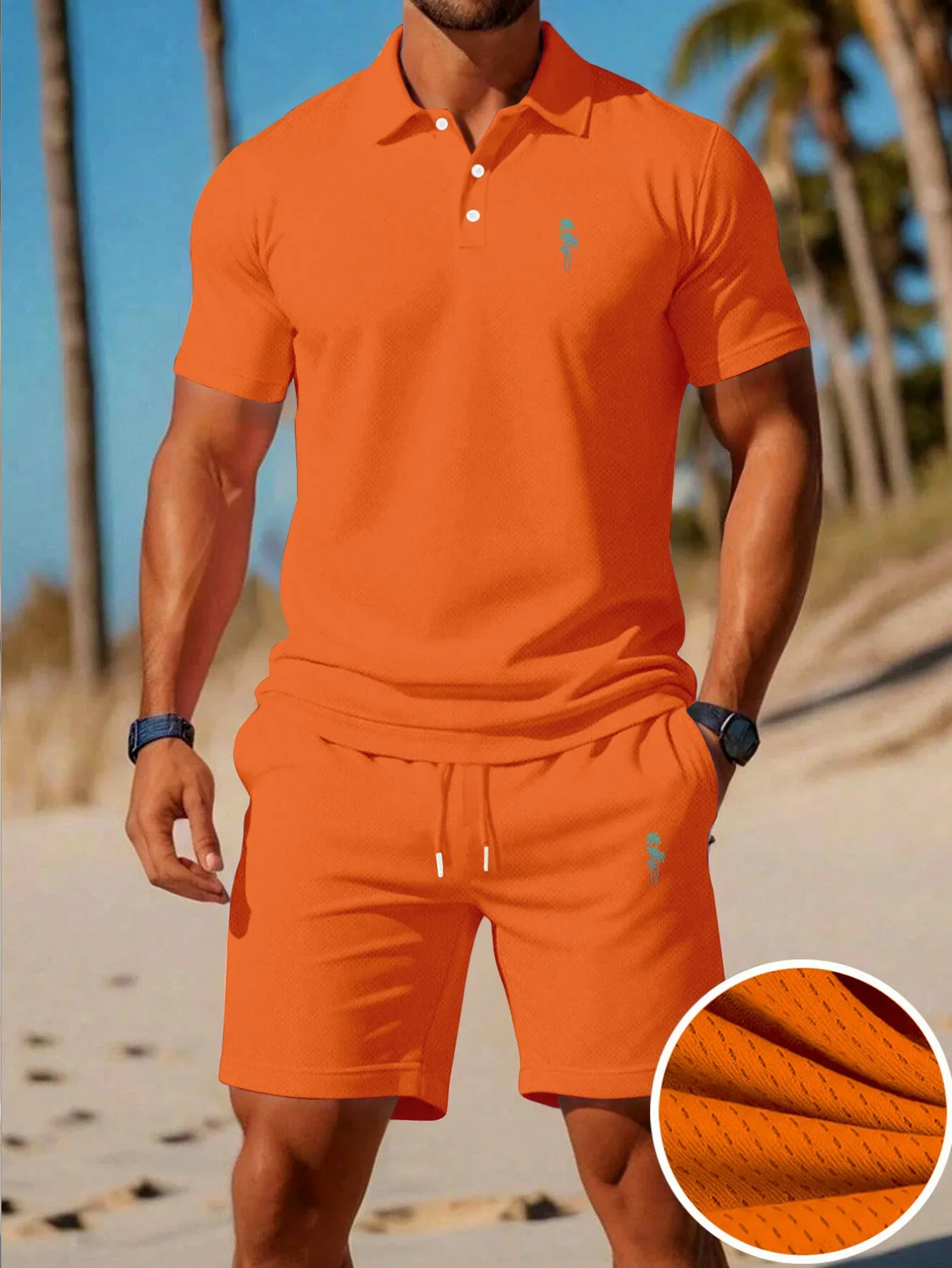 Summer New Men's Polo Shirt Set Casual Sporty Cool Fashionable Slim Fit Breathable Solid Color Short‑Sleeved Shorts Set Men's view 5
