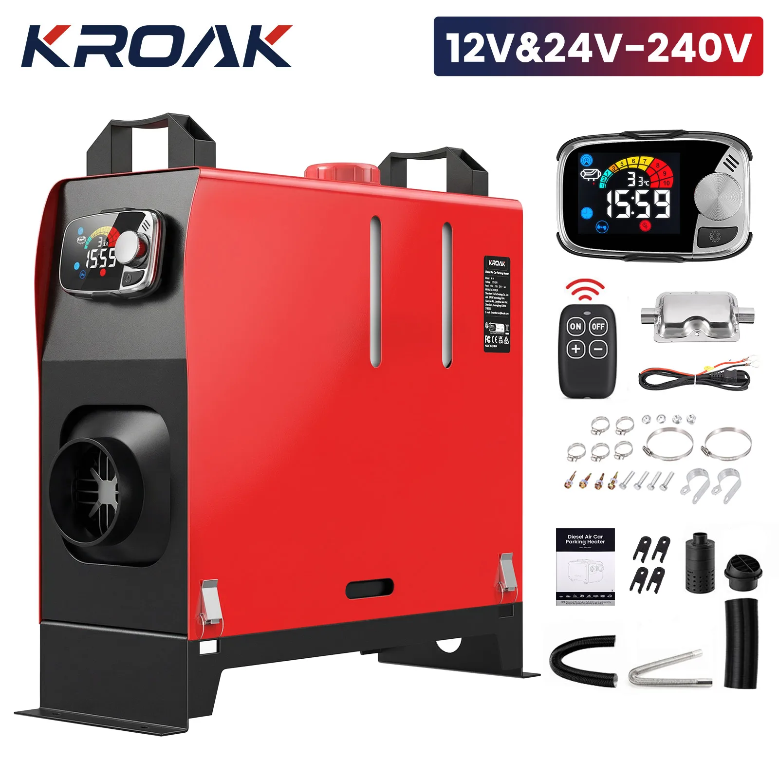 KROAK dízelfűtő, többfunkciós, 5-8 kW-os, hordozható dízel légfűtő távirányítóval, állófűtéssel, alacsony zajszinttel, teherautó-hajókhoz