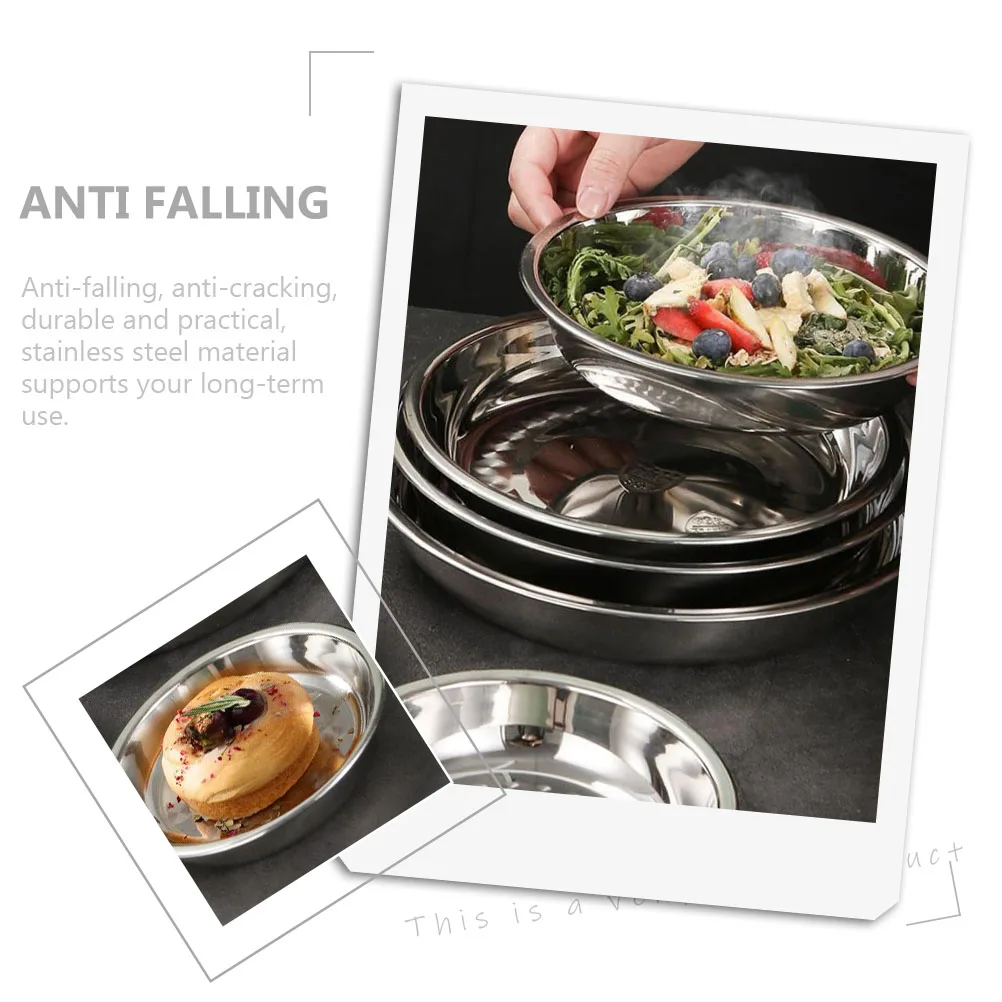 

1pc Stainless Steel Dinner Tray Silver Serving Pan Kitchen Dishes Platter Thickened Shiny Wear Resistant for Vegetables