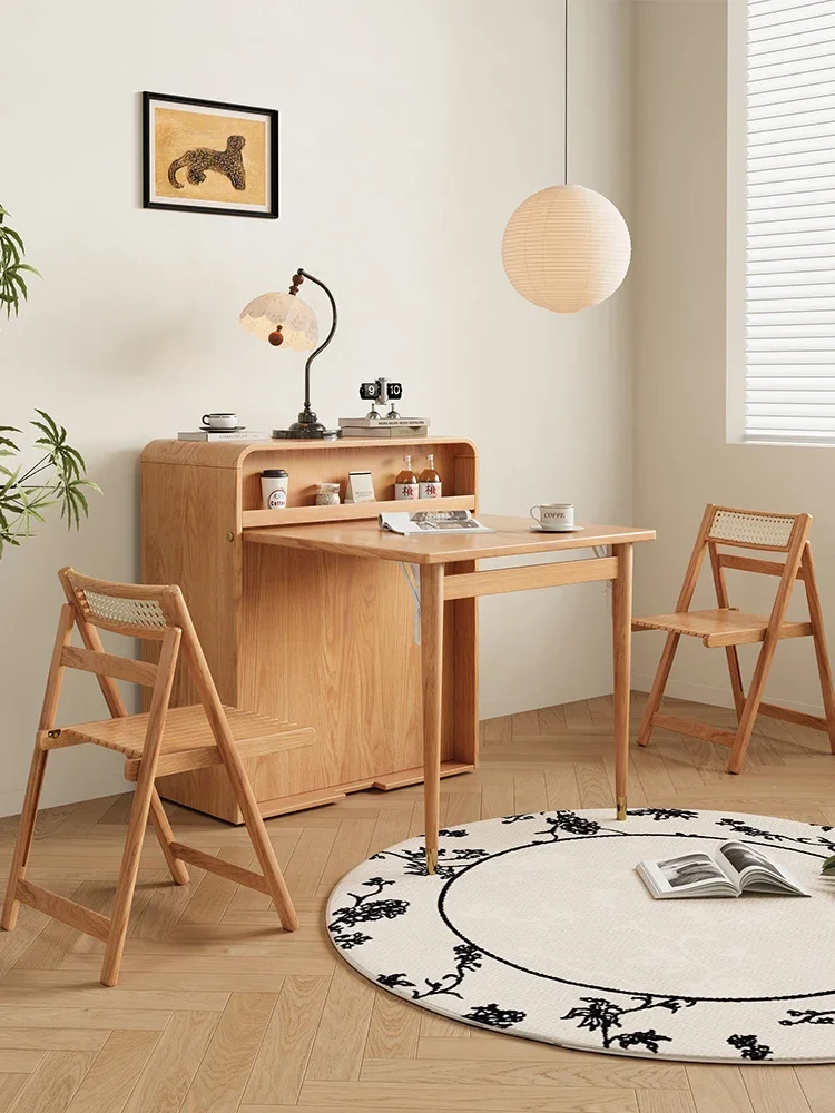 Small apartment log wind home living room movable dining table desk folding bed three-in-one