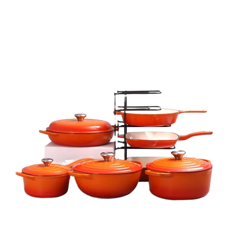Custom Pre-seasoned Non-Stick Cast Iron Enamel 7-Piece Europe Design Gas Induction Ready Oven Safe Cooking Pots Casserole Set