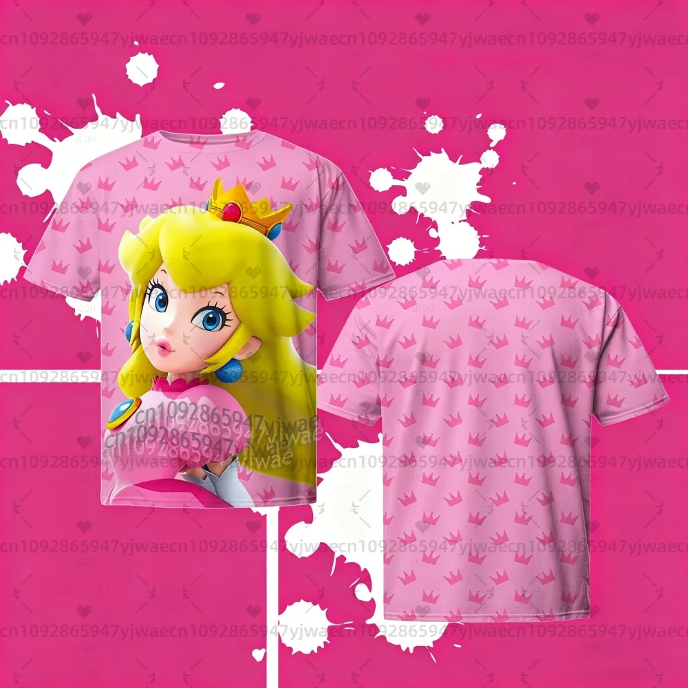 Koszulka męska Super Mario Bros. Yoshi Peach 2026, letnia sukienka dla dzieci, koszulka chłopięca, koszulka męska damska z krótkim rękawem, urocze koszulki urodzinowe dla dzieci. — zdjęcie 5