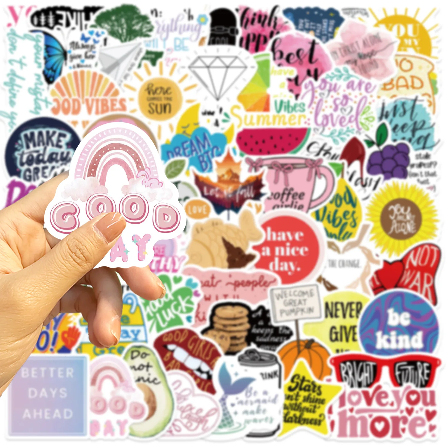 50PCS Neue Inspirierende Text Cartoon Aufkleber Positive Energie Kurzen Satz Graffiti Dekoration Notebook Koffer Gitarre Aufkleber