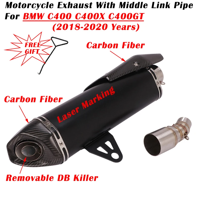 

For BMW C400 C400X C400GT 2018 - 2020 Motorcycle Exhuast Escape Modified Carbon Fiber Muffler With Middle Link Pipe DB Killer