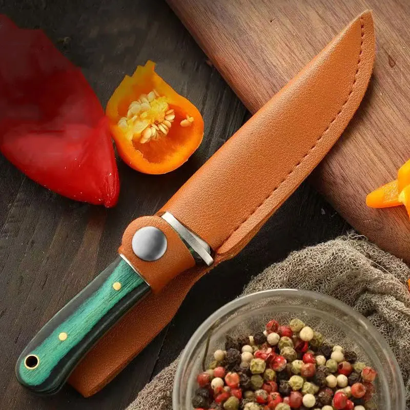 1pc, kitchen knife, peeling knife, fruit knife steak knife, colored wood handle, suitable for family, barbecue