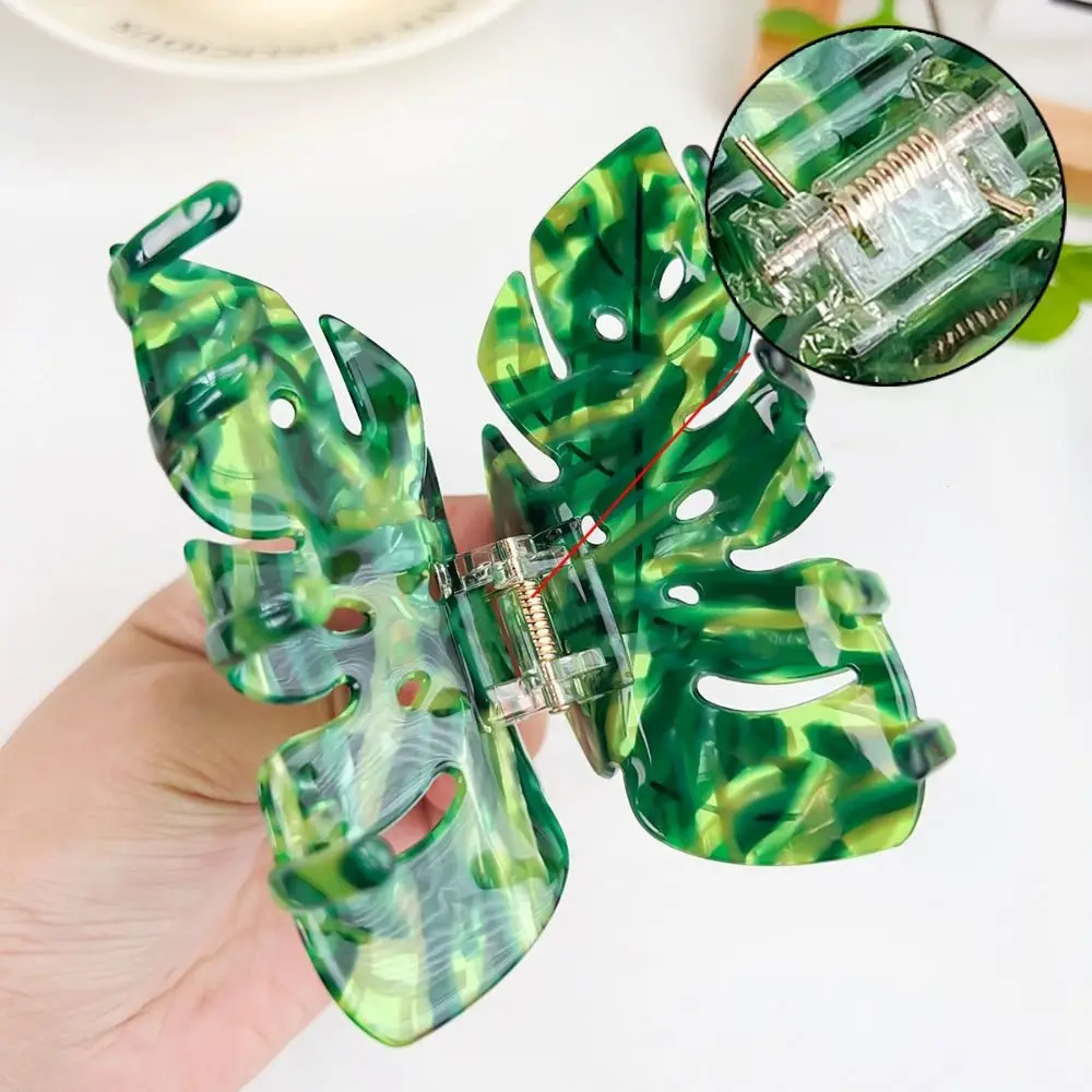 Sweet Green Plant Leaves Hair Claws Hairpin Headwear Acetate Hair Clip Geometry Hair Grab Female view 2