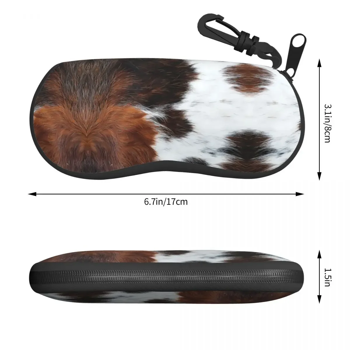 Scottish Highland Cow Cowhide Texture Print Shell Eyeglasses Protector Cases Sunglass Case Animal Hide Leather Glasses Pouch