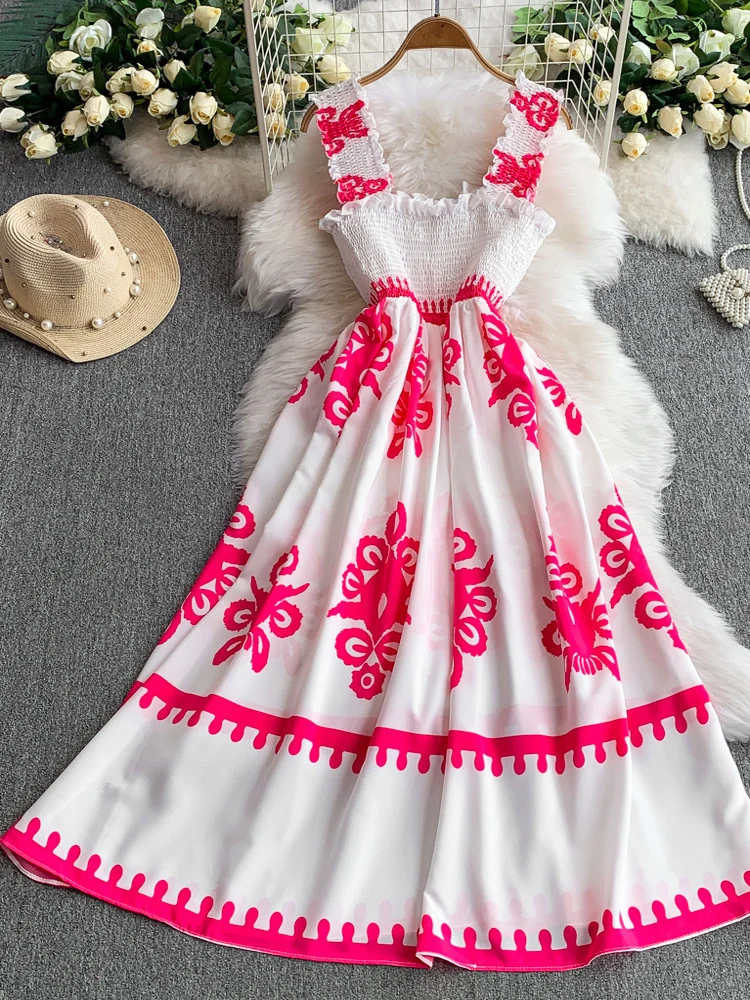 Sommer 2025, Damen-Stil, hohe Taille, A-Linie, Blumendruck, Svel, Gored Saum, Pendeln, Sle, koreanische Faion, langes Dr