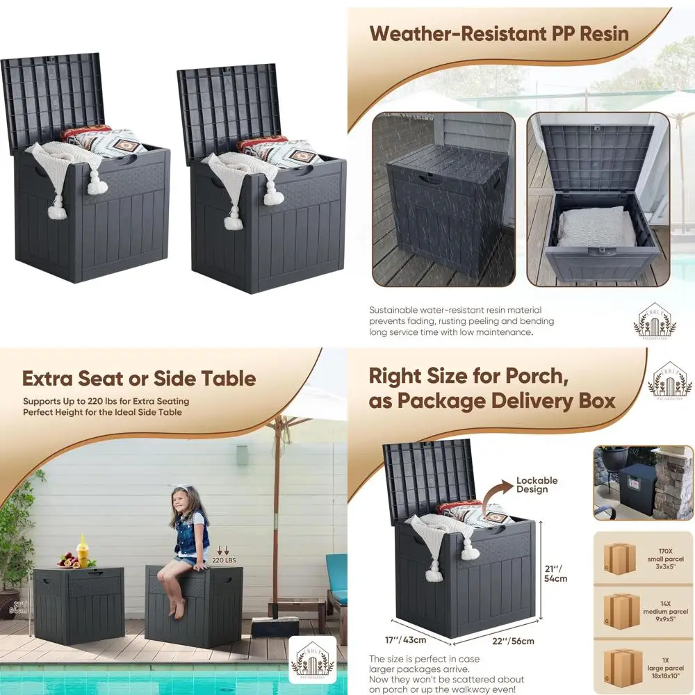 

Pair of 33-Gallon Weatherproof Outdoor Storage Boxes, Lockable for Patio, Secure Delivery, Grey
