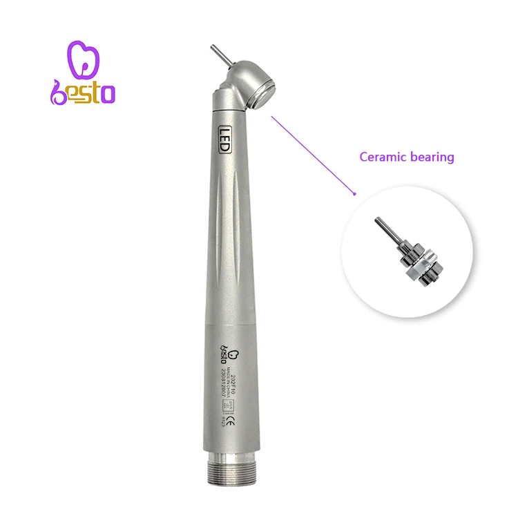 Dent al LED Handpiece ความเร็วสูง 45 องศา dent al ผ่าตัด Air Turbine สแตนเลส dent al Tip 2 หลุมสําหรับ Molar Region