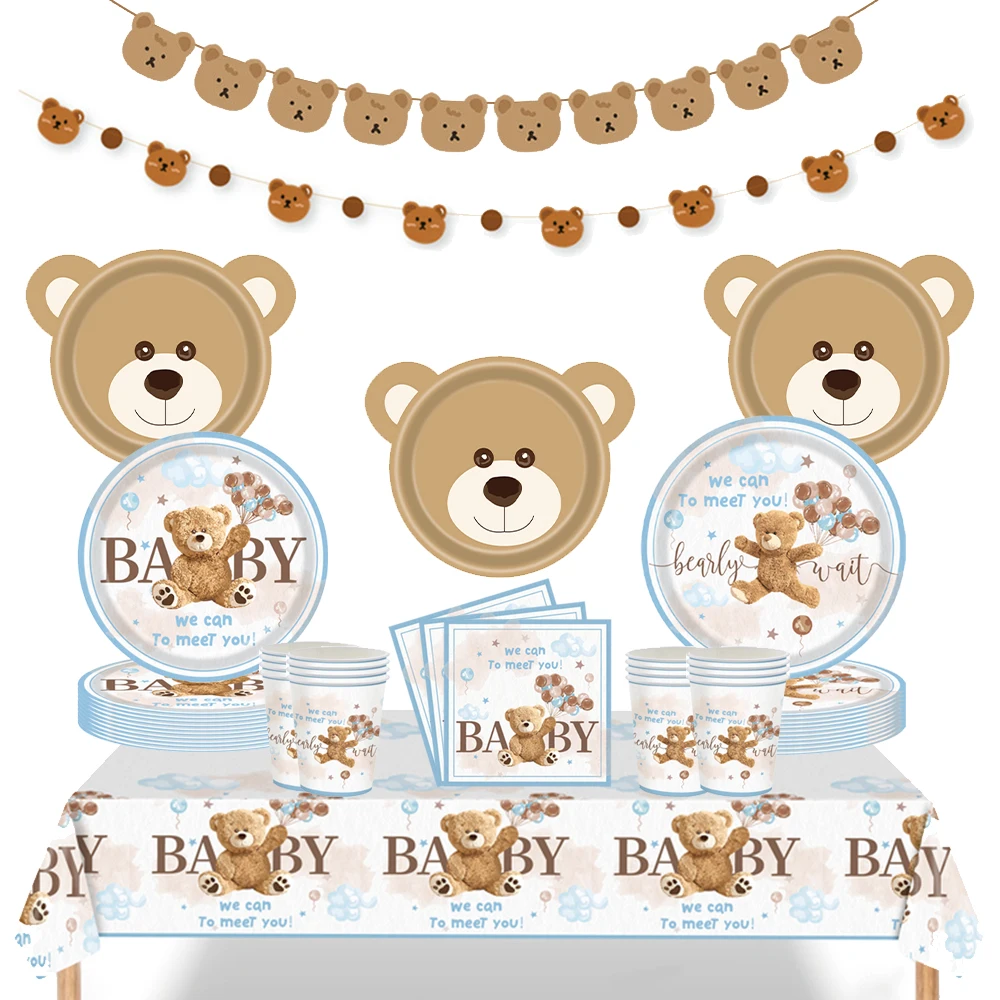 【セール中】漫画クマ使い捨て食器プレートナプキンバナー We Can Bearly Wait ベビーシャワー用品キッズクマ誕生日パーティーの装飾