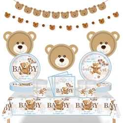 Cartoon Bear Disposable Tableware Plates Napkin Banner We Can Bearly Wait Baby Shower Supplies Kids Bear Birthday Party Decors