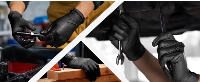 30/50PCS Black Nitrile Gloves Disposable 8Mil Thick Heavy Duty Industrial Safety Gloves Diamond Textured Mechanics Work Gloves
