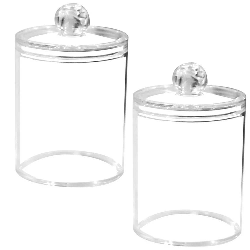 2 Pcs Transparent Storage Tank Acrylic Jar Clear Jars Bathroom Containers Multifunction Cotton Round Holder Ball Dispensers