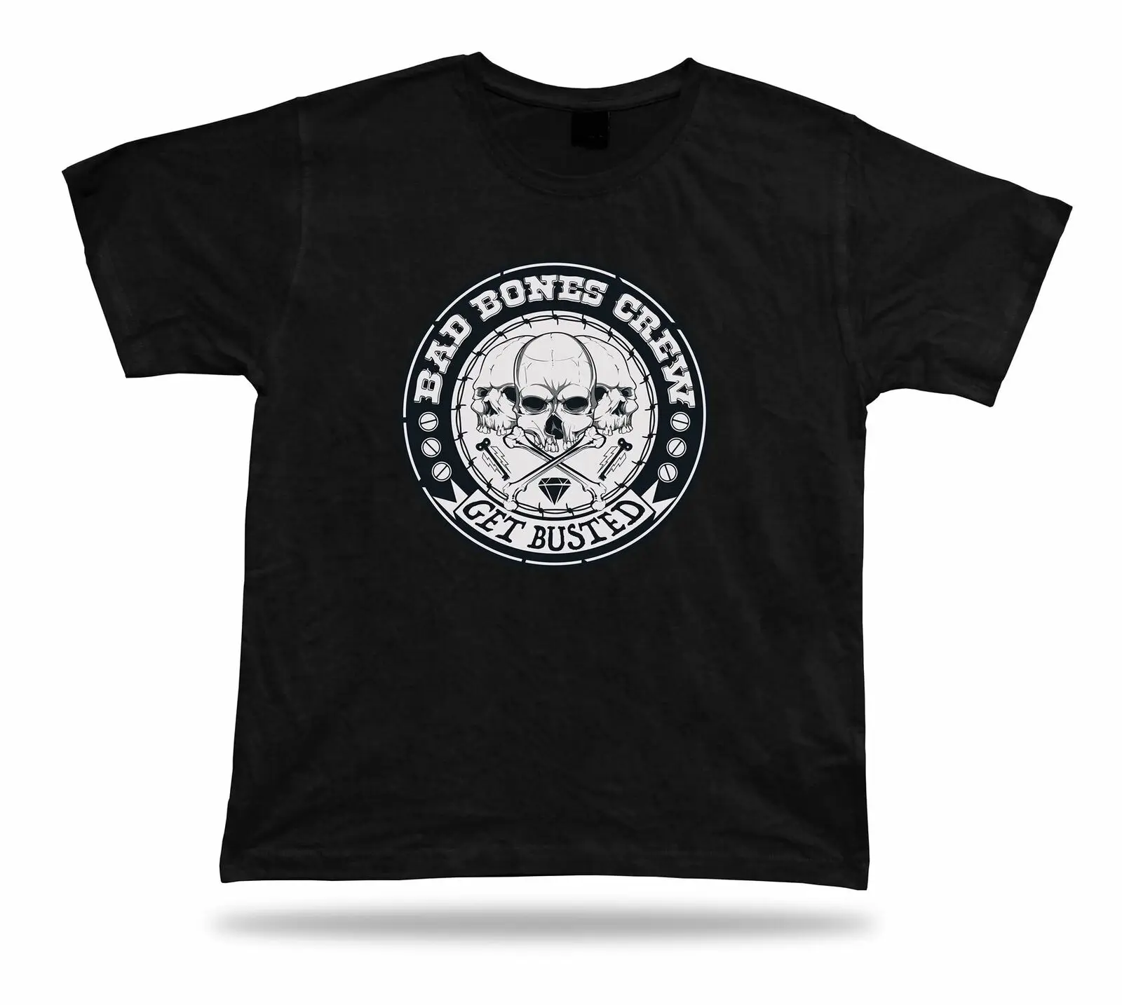 Tshirt Tee Shirt Birthday Gift Idea Bad Bones Crew Get Busted Skulls Crossbones