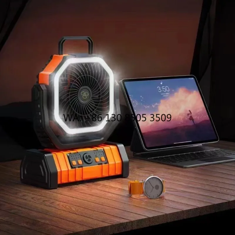 

Portable LED Light Standing Fan with 20000mAh Battery 4 Speeds Remote Control Digital Rechargeable Table Camping for Outdoor Use