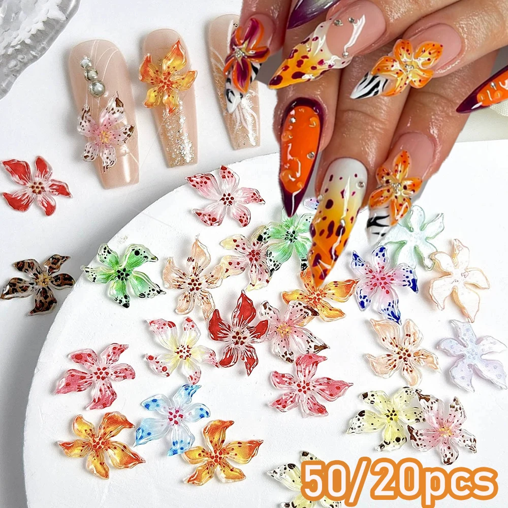

20/50pcs Colorful Ice Crystal Sculpture Lily Flower Nail Charms Mixed 3D Five Petal Flower Nail Decoration DIY Manicure Parts