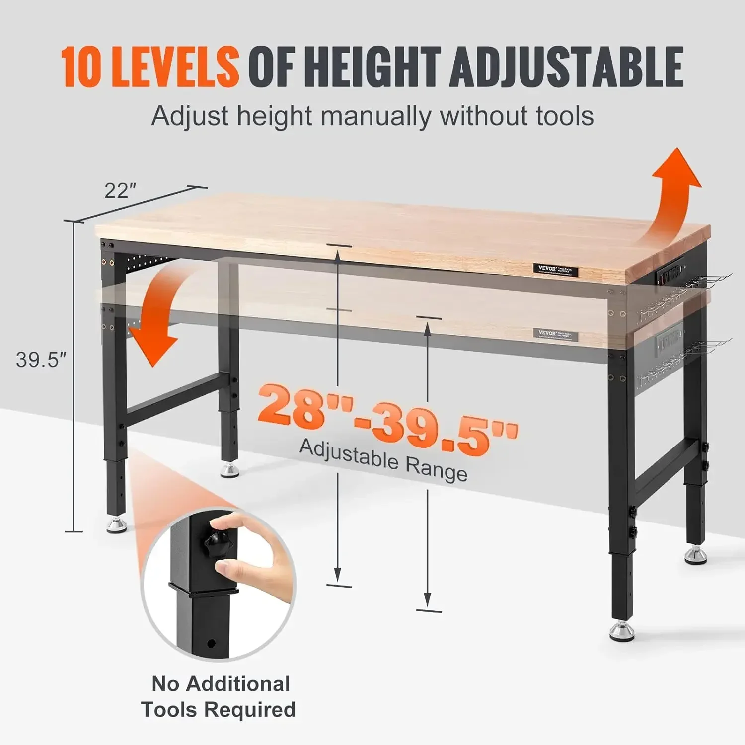 Workbench for Garage 60" Adjustable Workbench, Heavy-Duty Hardwood Worktable with Universal Wheels, 2000 LBS Load Capacity