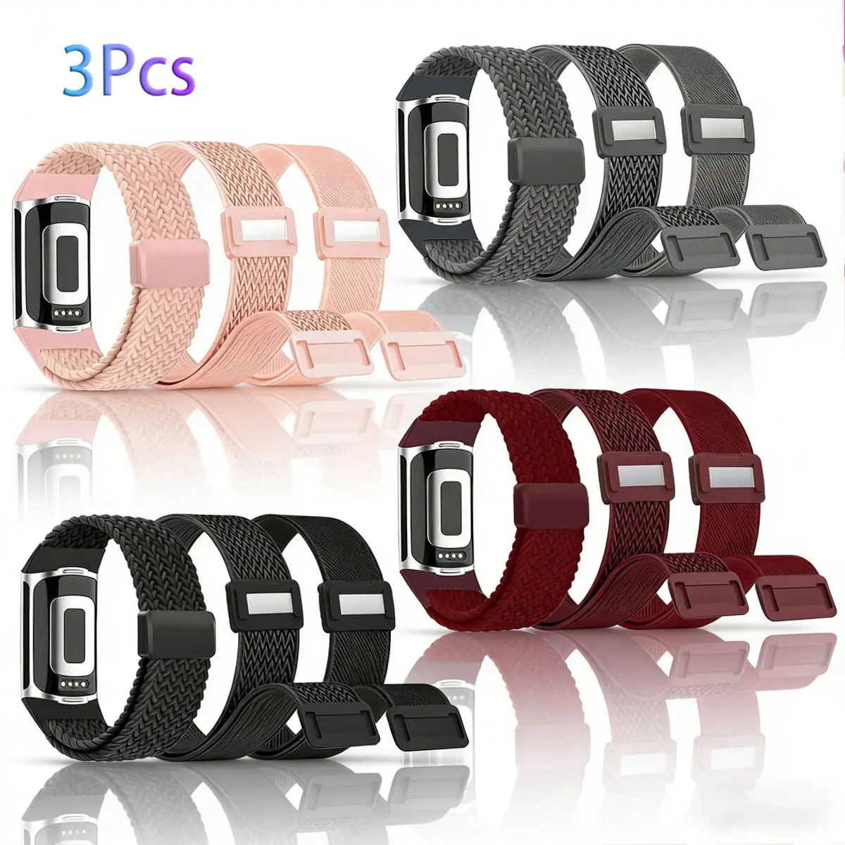 3-teiliges magnetisches Nylonarmband für Fitbit Charge 6 5 Sportarmband für Fitbit Charge 5/Fitbit versa3 4/Sense Ersatzarmband