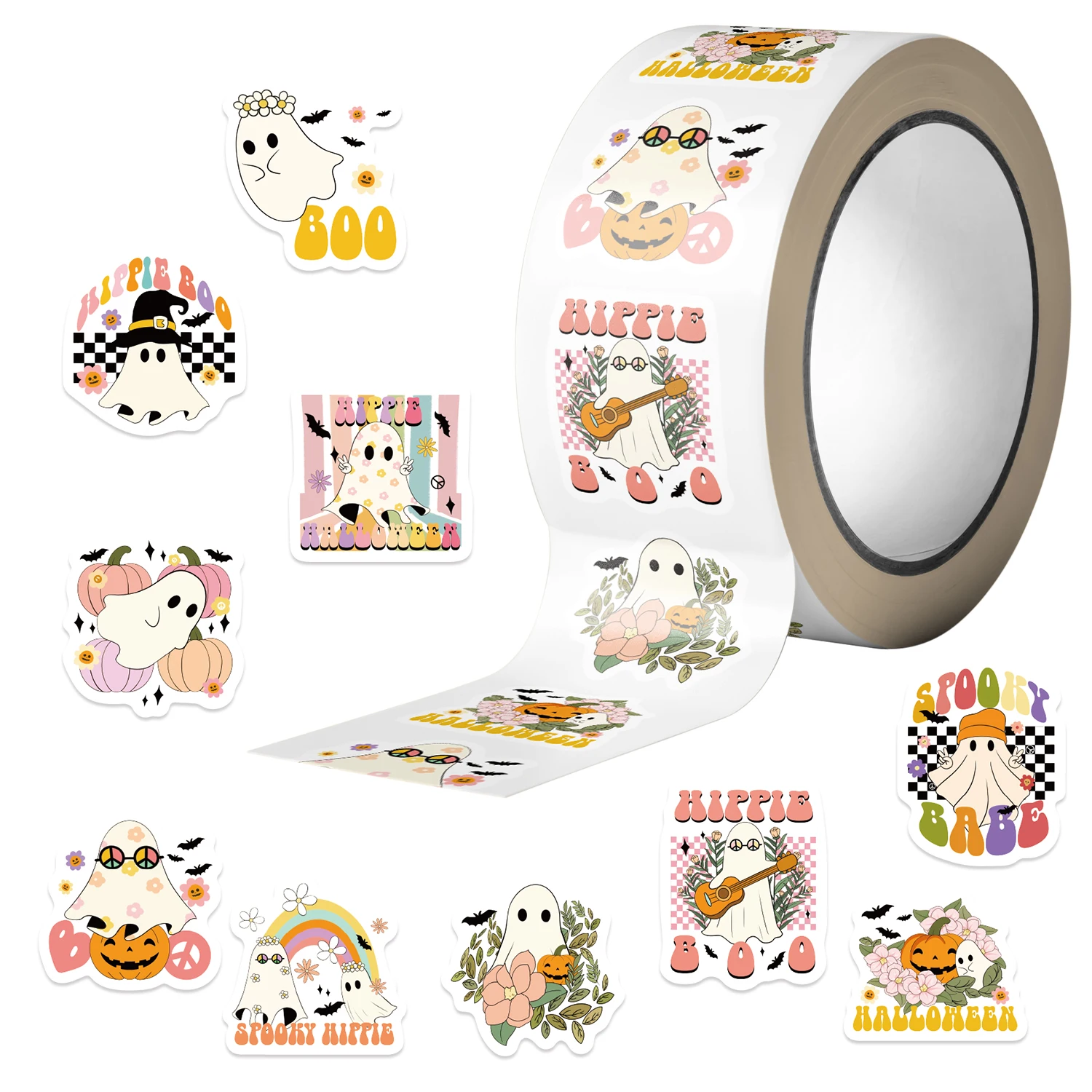 500pcs 히피 소름 끼치는 부 유령 스티커 롤 할로윈 데칼 스티커 노트북 물병 전화 컴퓨터 데칼