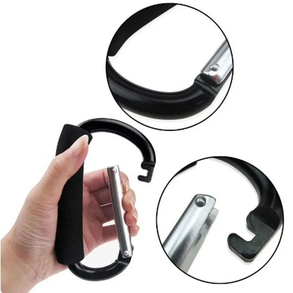 

2Pcs Multifunction Baby Stroller Hook Sponge Handle D-Ring Shopping Bag Clip Hooks Aluminum Alloy Soft Grip Carriage Hanger