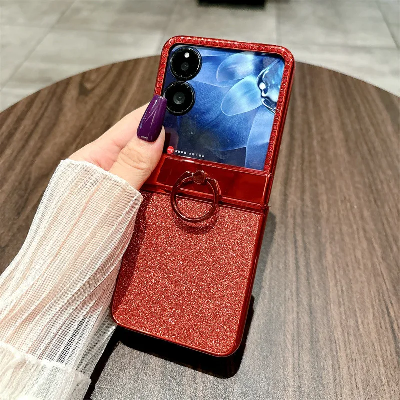 

Glitter Ring Holder Stand Case For Xiaomi Mix Flip 5G Bracket Bling Diamond Gradient Plating Cover