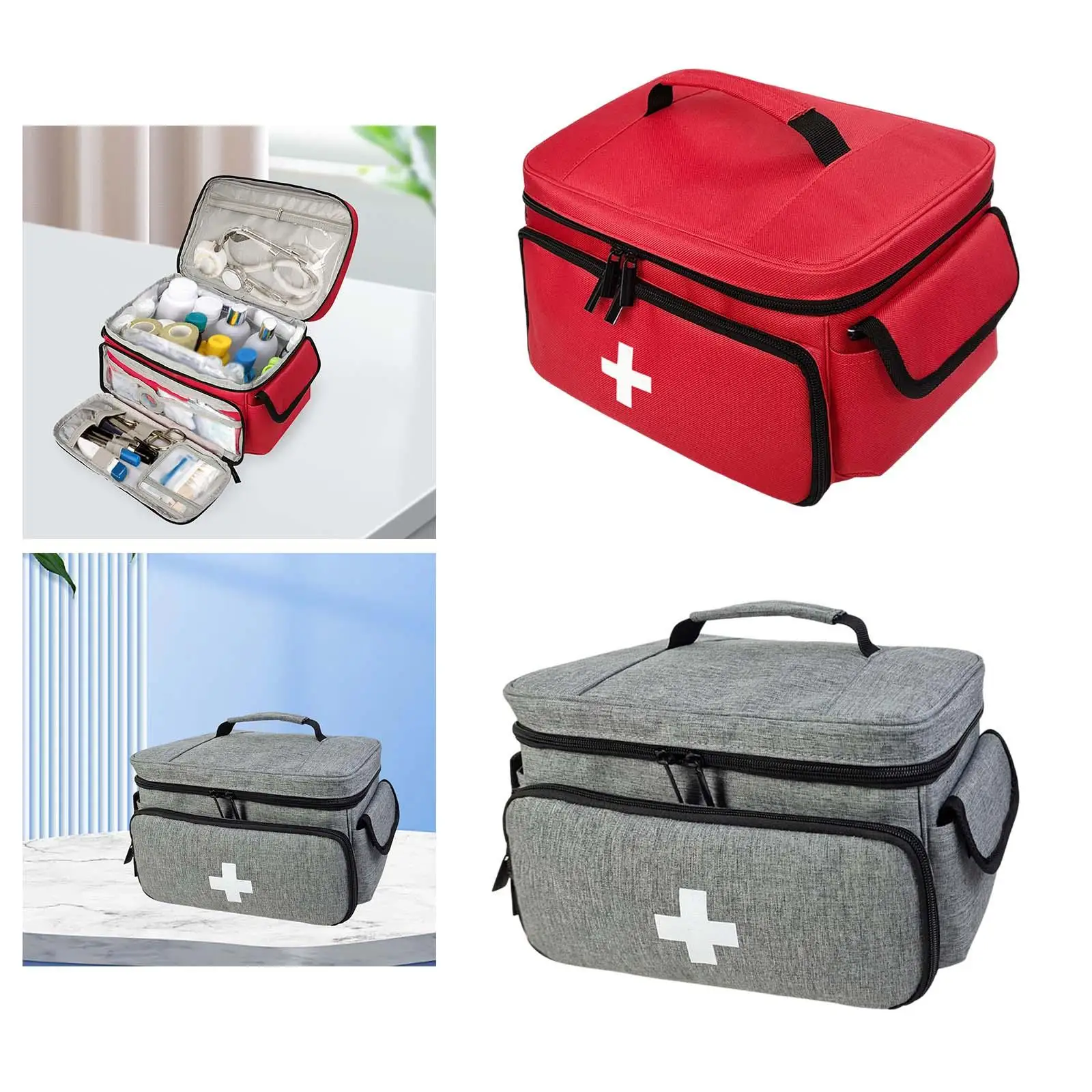Travel First Aid Bag Emergency Organizer Portable Lockable Adjustable Strap Pill Bottle Organizer for Office Car