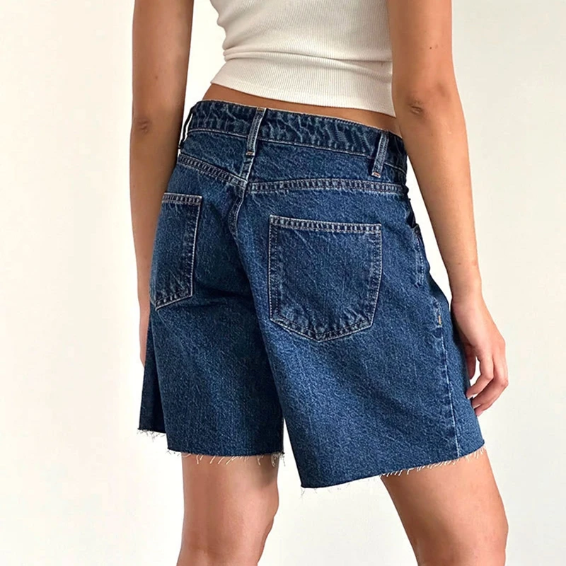 00s Retro Knee Length Denim Shorts Y2K Aesthetic Loose Wide Leg Baggy Jeans Vintage Grunge Boyfriend Shorts Women Streetwear