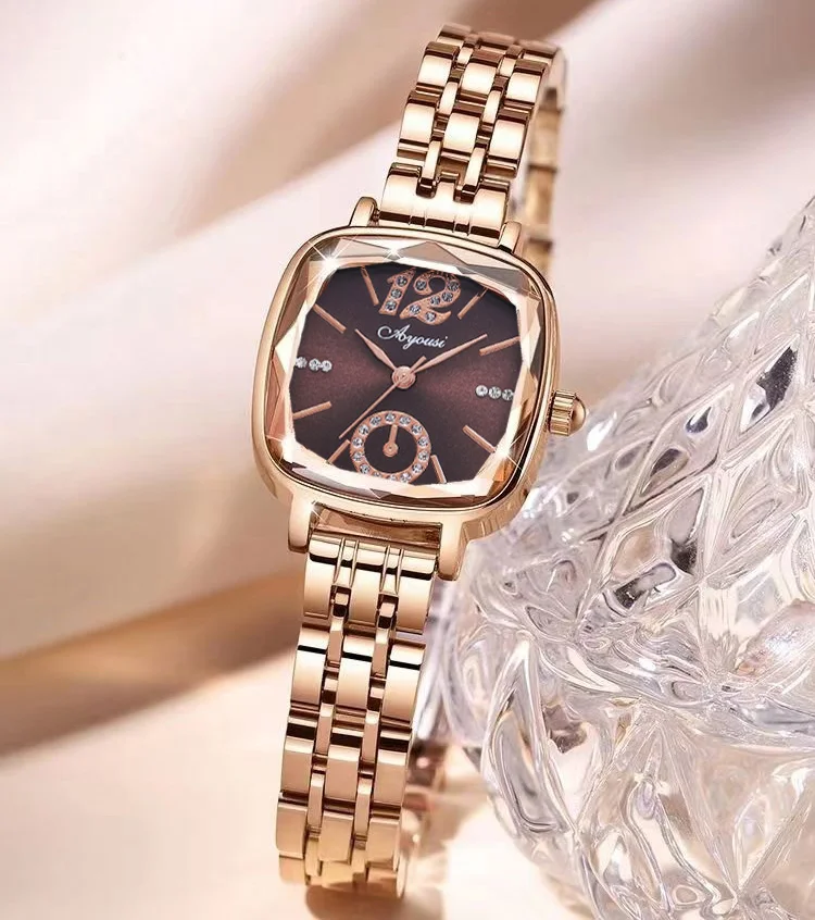 Zagraniczny koreański kompaktowy zegarek damski z podwójnym kalendarzem, modny, delikatny, wspaniały, delikatny zegarek damski z osobowością