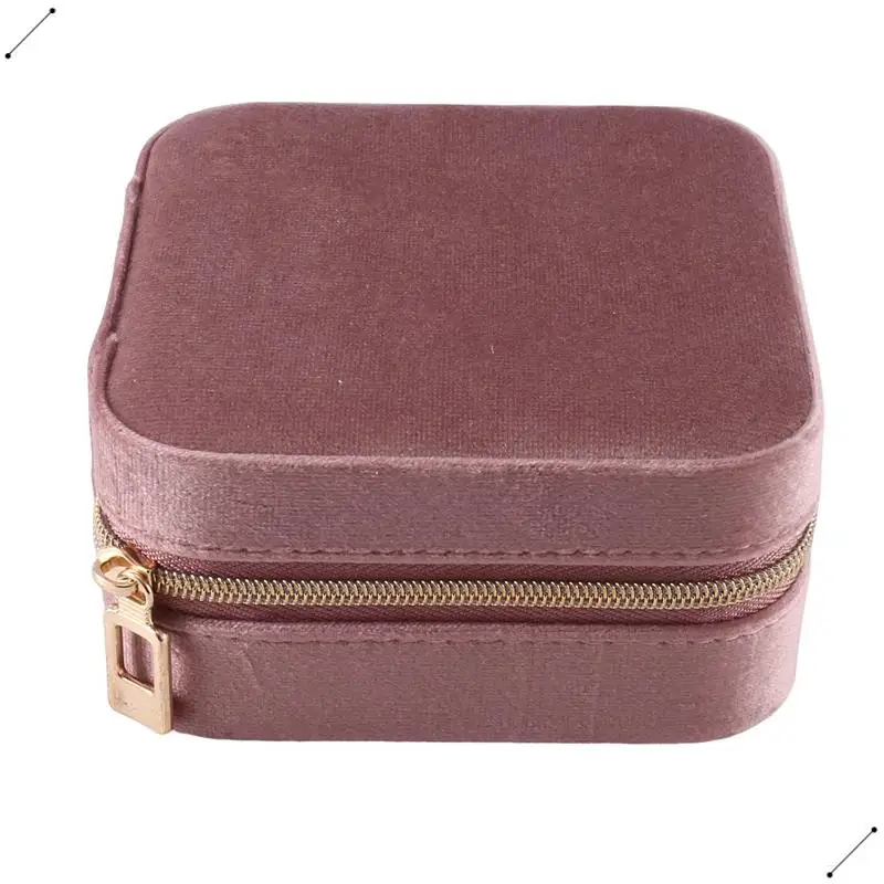 Caja de joyería de viaje de terciopelo de felpa, organizador de joyería de viaje, joyero pequeño para mujer, estuche para pendientes