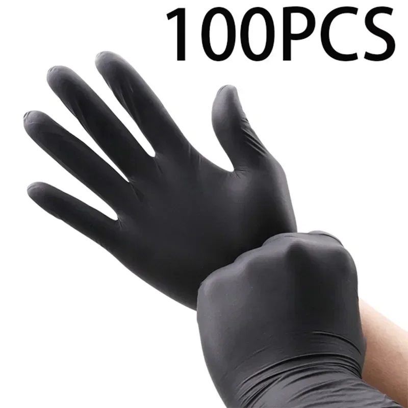 

100 PCS Disposable Black Nitrile Gloves For Household Cleaning Work Safety Tools Gardening Gloves Kitchen Cooking Tools Tatto