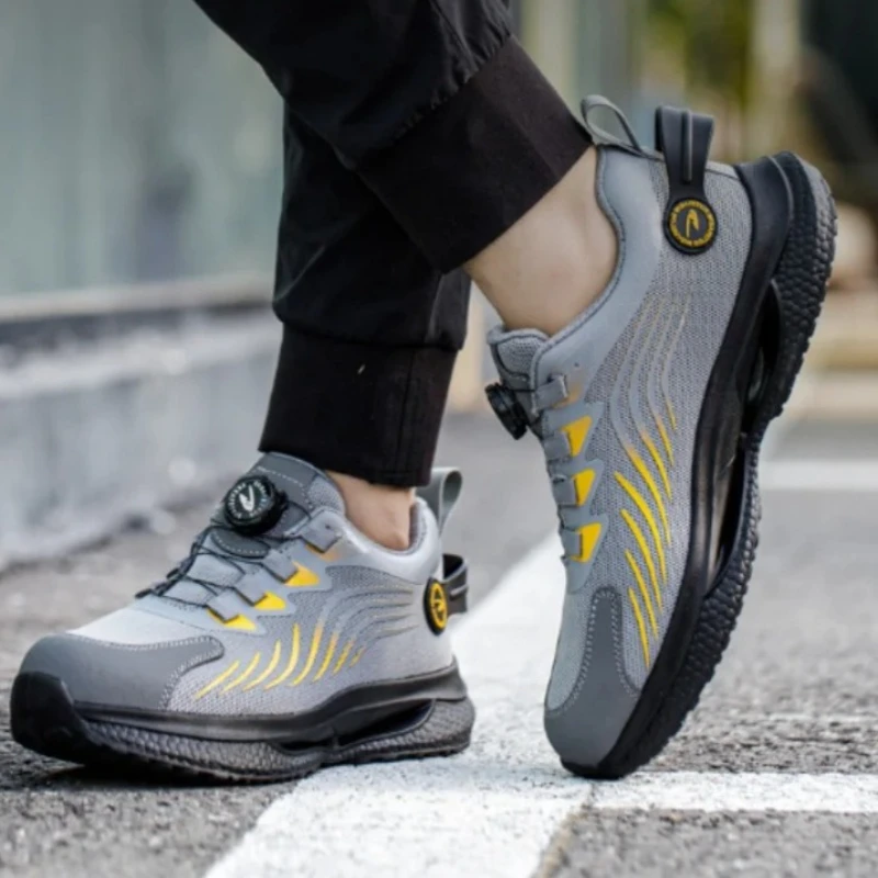 أحذية أمان رجالية بأزرار دوارة أحذية رياضية للرجال مضادة للسحق ومضادة للثقب، أحذية أمان خفيفة الوزن مع حماية