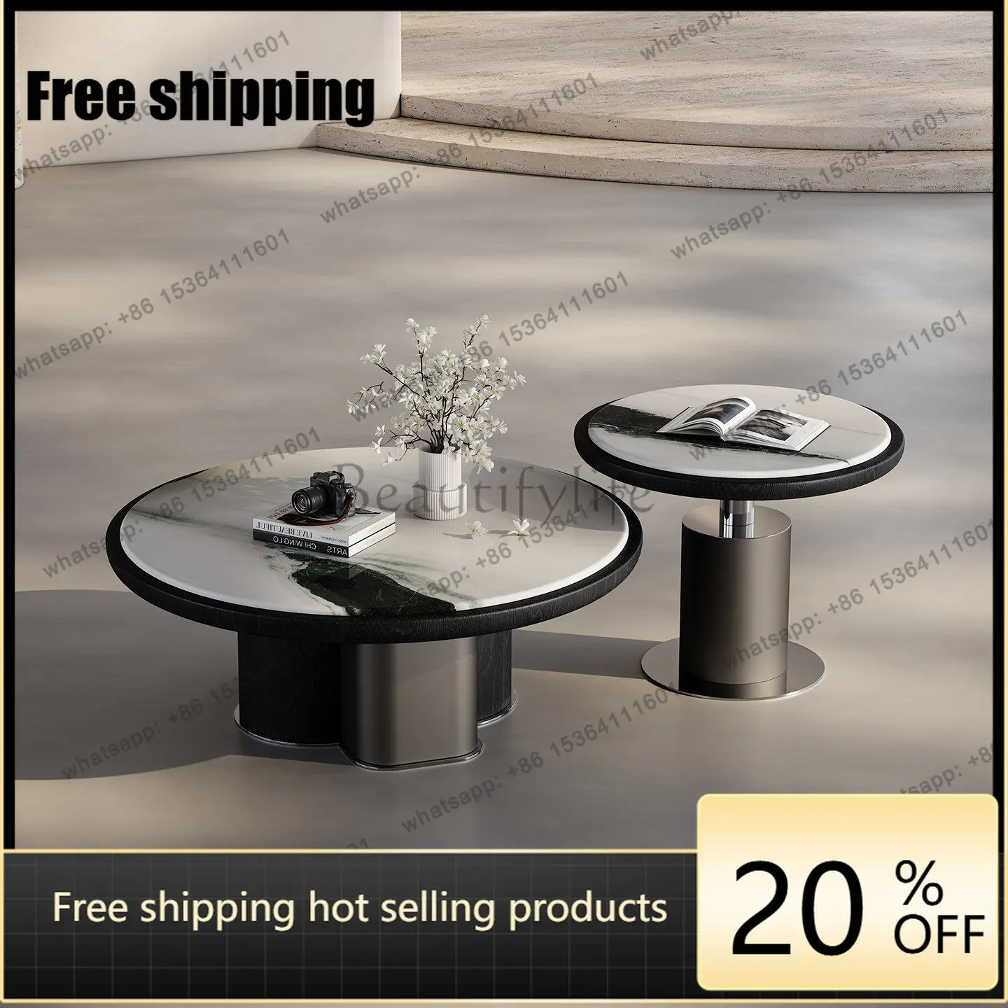 Italian minimalist luxury stone coffee table light luxury modern high-end natural marble coffee table