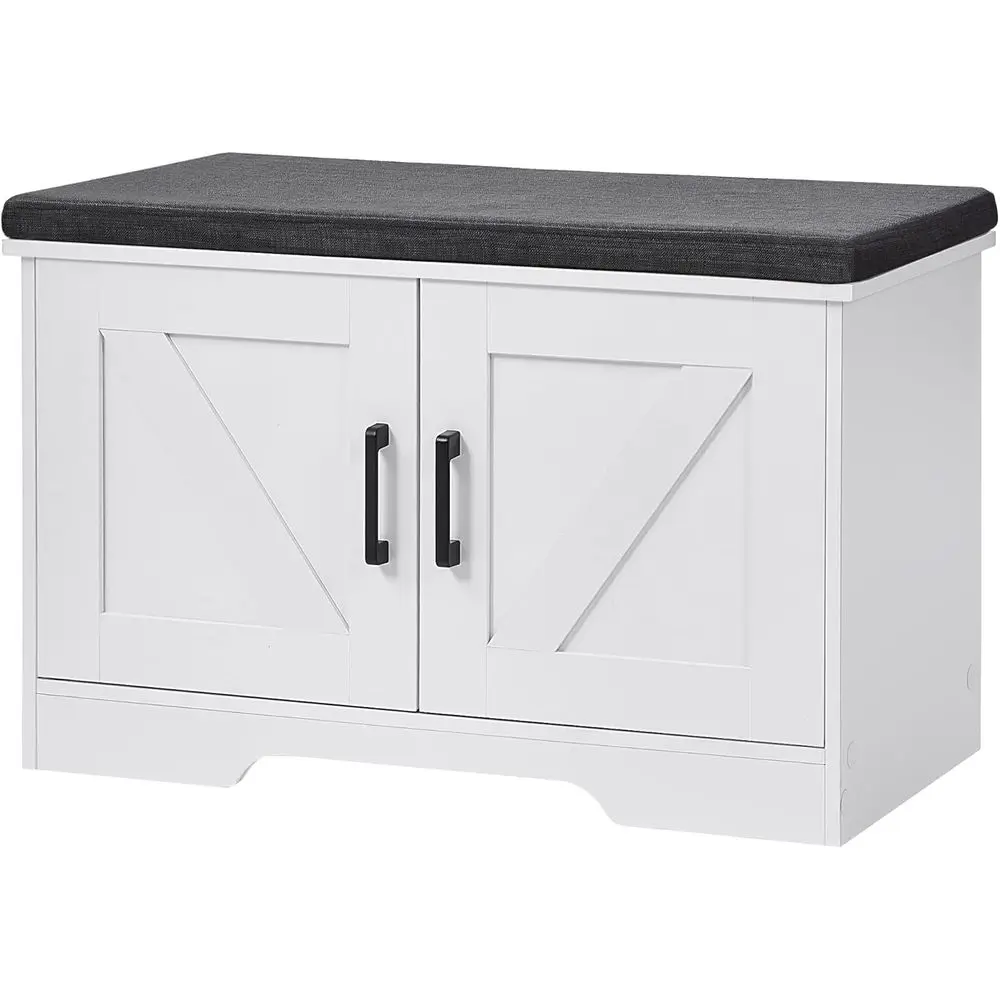 

2-Tier Wide Shoe Storage Bench with Padded Seat, Entryway Furniture, Adjustable Shelf, White