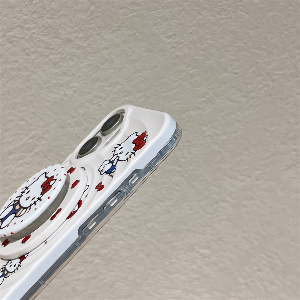 Custodia per telefono con supporto magnetico Wave Cute Hello Kitty per iPhone 13 14 15 16Promax 15Pro Custodia protettiva antiurto in silicone per cartoni animati