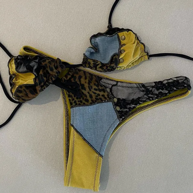 Patchwork Swimsuit Print Bikini Swimwear Swimsuit Women Separates Bead Swimwear Two Piece Side Straps Swimsuit Bathing Suit 4 Patchwork Swimsuit Print Bikini Swimwear Swimsuit Women Separates Bead Swimwear Two Piece Side Straps Swimsuit Bathing Suit 4