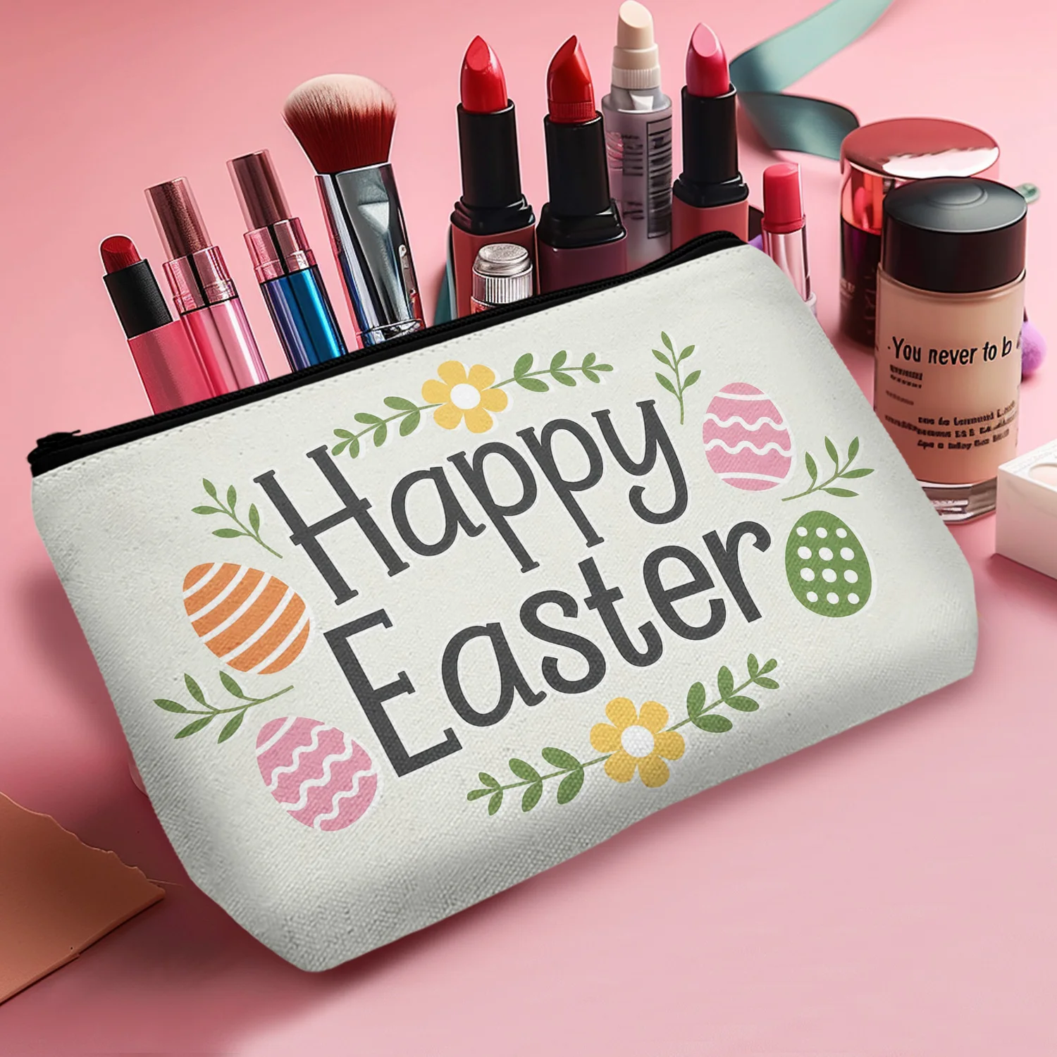 1Pc Cosmetic Bag Portable Makeup Storage Pouch Happy Easter Clutch Bag Easter Egg Print Beauty Birthday Gift 8.66X5.51Inch