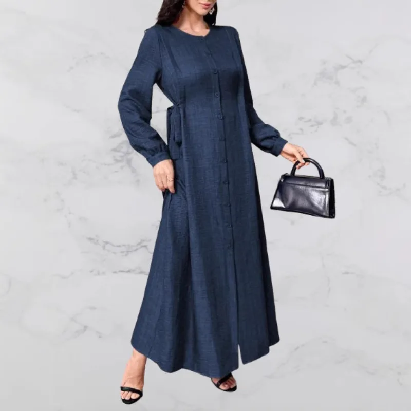 2024 New Ramadan Abaya Femme Lace-Up Cardigan Robe Femme Musulman Long Slim-Fit Elegant Women's Dress