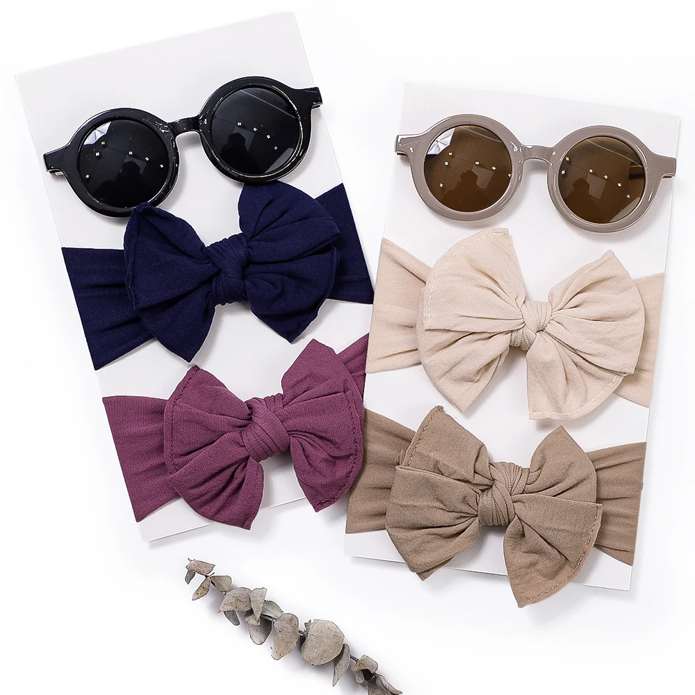 3Pcs/Set Newborn Baby Headband For Girls Elastic Knit With Sunglasses Children Turban Soft Kids Bow Headwear Hair Accessories