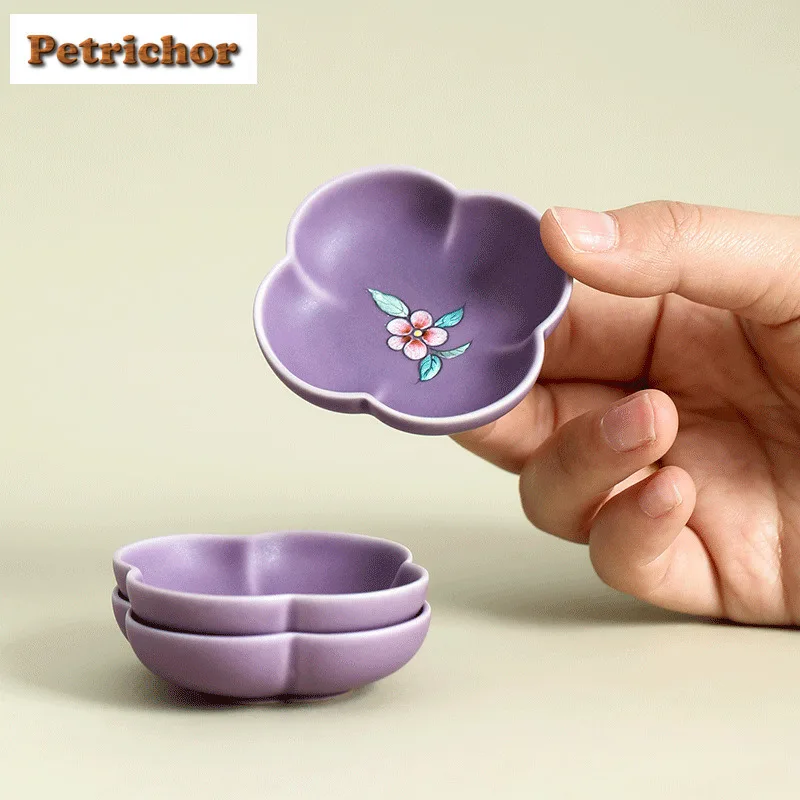 

2pc/lot Hand-painted Flowers Purple Coasters Zen Hot Pad For Coffee Cups Saucer Anti-scald Placemats Teacup Base Teaware Craft