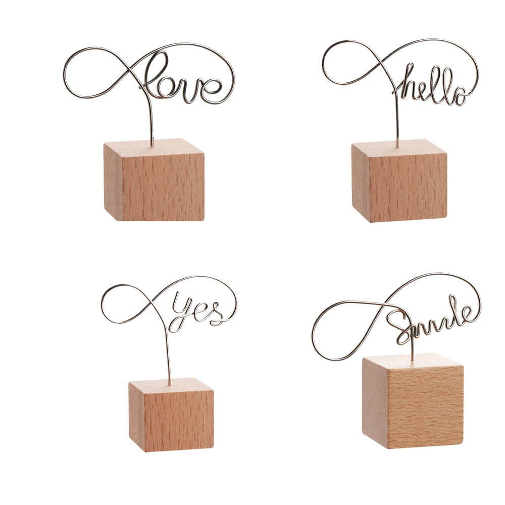 1 PC Metal Creative Desktop Ornaments Wedding Decor Picture Frame Memo Holder Square Wooden Photo Clip